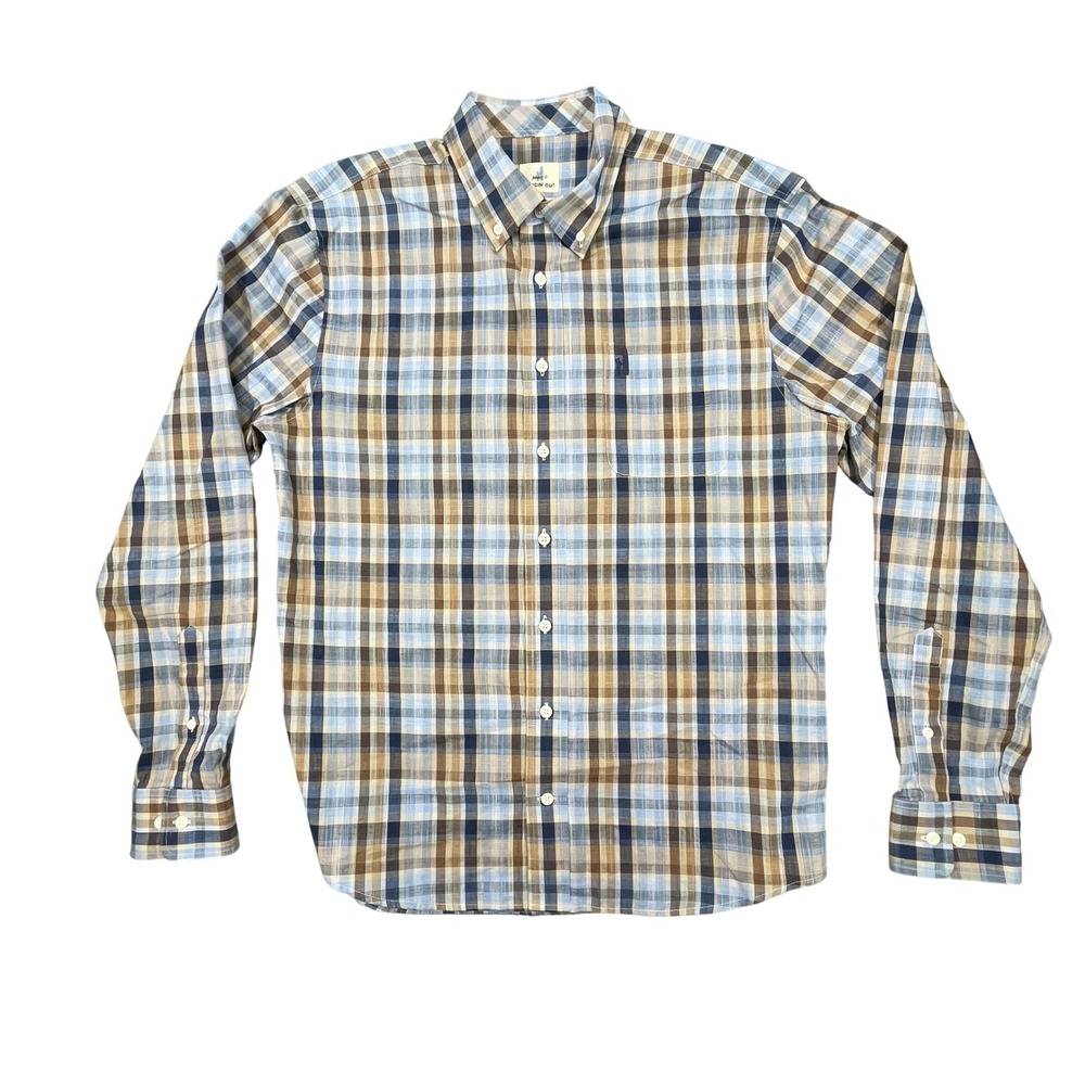 Johnnie-O Blue Brown Plaid Hangin Out Button Down Shirt Mens Medium